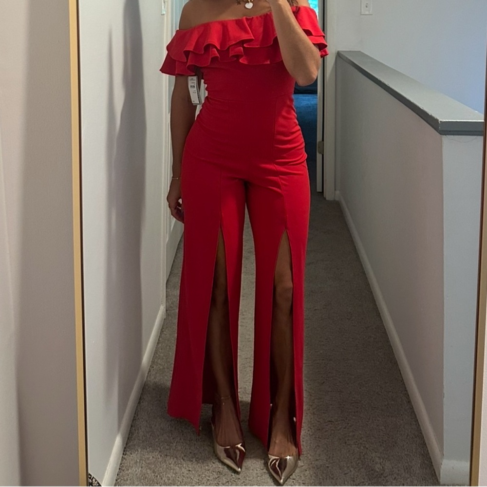 Elegant Red Off-Shoulder Jumpsuit